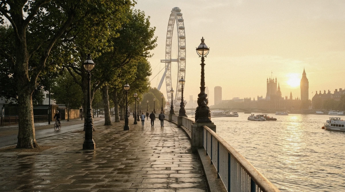 The South Bank promenade with the London Eye at golden hour during 2 days in London
