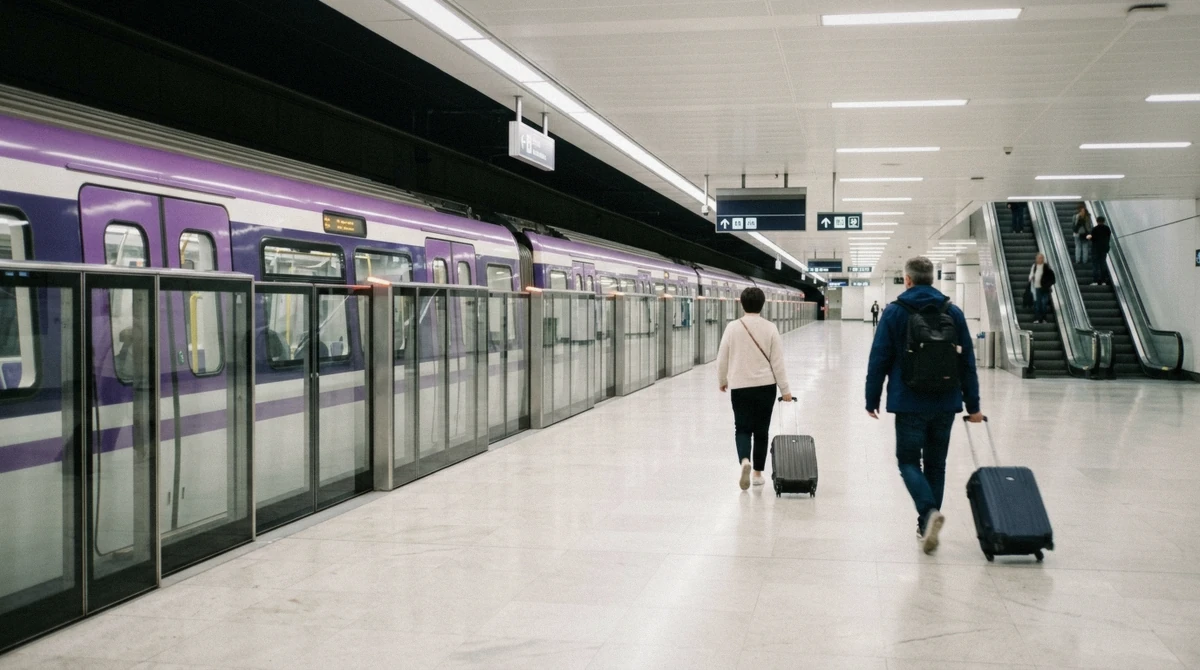 Airport rail platform sign for trains into central London, covering the heathrow to central london route