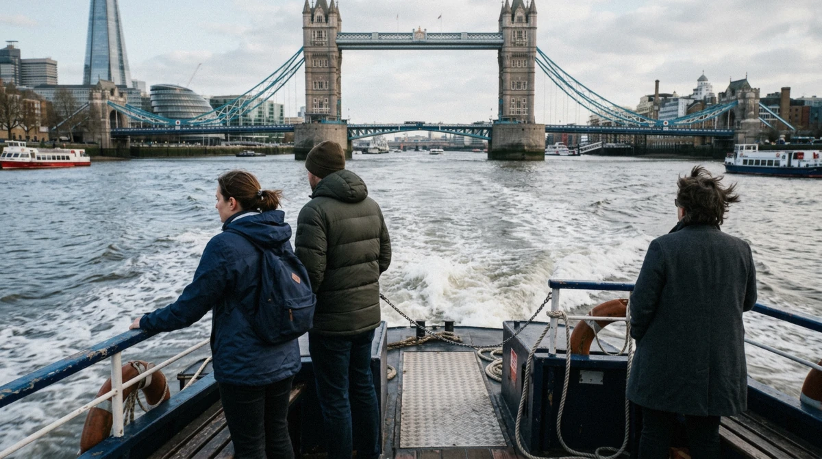 A sightseeing boat on the Westminster to Greenwich river cruise passing beneath Tower Bridge